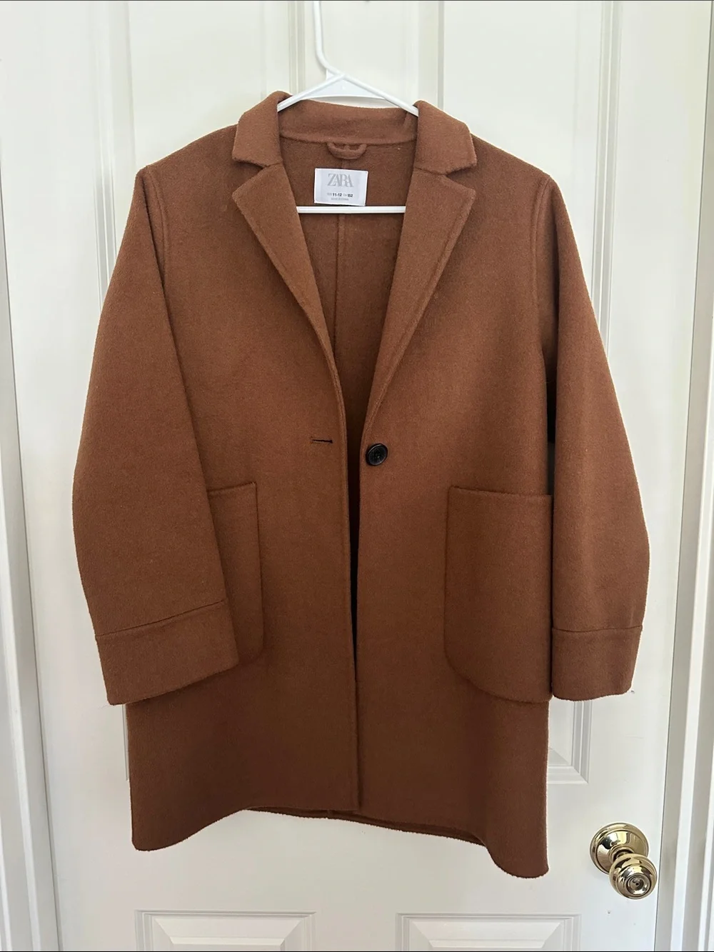 Zara Kids Camel Brown Single-Button Pea Coat